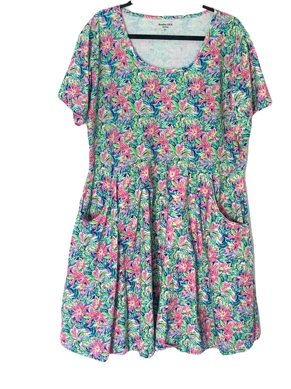 Svaha Women’s Plus Size 2X Colorful Cotton Dress with Pockets Artsy Casual Comfy